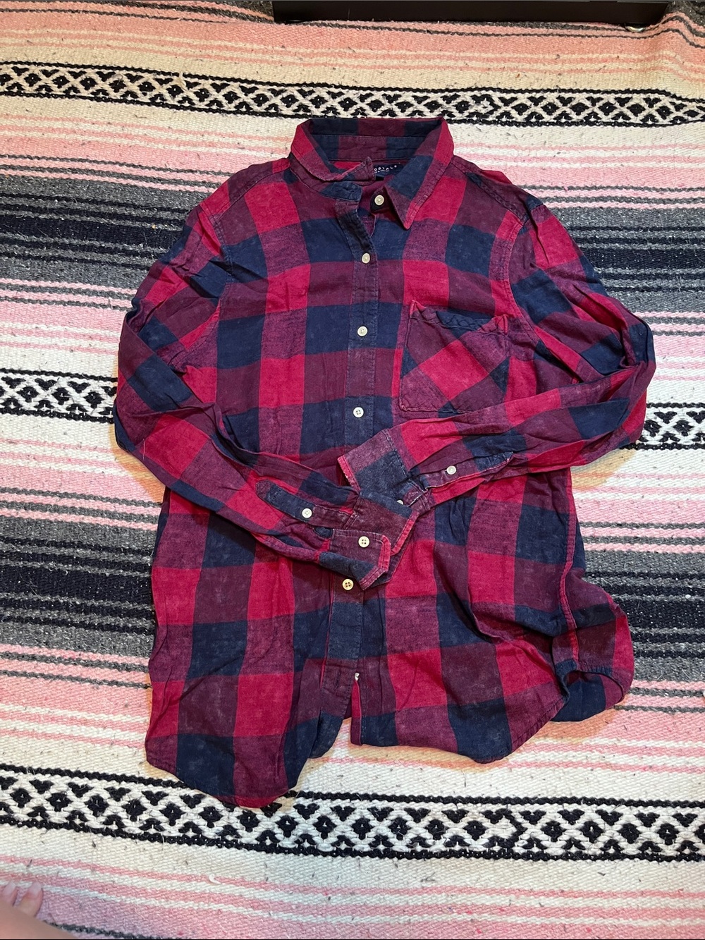 Aeropostale Red & Navy Plaid Button-Down Shirt